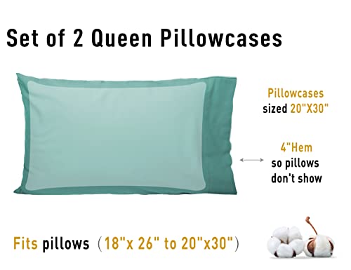 Sunflower Queen Pillowcases Set of 2, 100% Cotton Queen Pillow Cases 2, 20×30 inches Lagoon, Soft and Breathable - color: Lagoon, size: Queen (20"x30")