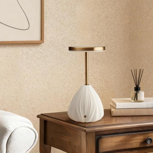 RONDURE 10.6" Ceramic Cordless Table Lamp, Portable Rechargeable Table lamp, Touch Dimmable Warm Ambient Lighting for Living Room, Bedroom, Dining Room, Fast Charging & Long Lasting - style: Lumina