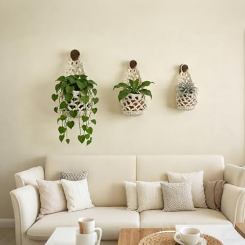 Macrame Wall Plant Hanger, Cotton Rope Hanging Planter Basket, Boho Style, for Home Decor Bedroom Window Farmhouse (Brown-7.87in) - color: Brown-7.87in