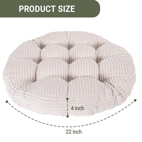 Large Floor Pillow for Adults, 22x22" Memory Foam Floor Cushion with Corduroy Cover, Round Floor Sitting Cushions for Meditation, Lounge,Seating for Yoga, Tatami Living Room (2, Round-Beige) - color: Round-beige