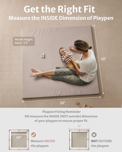 Blissful Diary Vegan Leather Baby Play Mat, 50x50 Thicken Foam Cushioned & Waterproof Playpen Mat for Infants and Toddlers, Stylish and Just Wipe-Clean Playmat for Baby Play on Floor, Taupe - color: Taupe, size: 50" X 50"