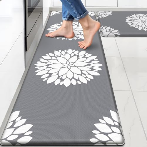 Kitchen Mats for Floor[2PCS], Soft Anti Fatigue Kitchen Rugs for Home, Water Resistant Cushioned Standing Desk Mats, Non-Slip Comfort Mat for Floor, Kitchen, Office, Sink, Laundry(Grey) - color: Grey, size: 17.3" x 59" + 17.3" x 30"