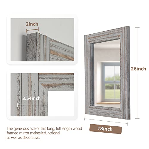YOSHOOT Hand-Made Wooden Spliced Wall Mirror for Bathroom, Rustic Farmhouse Vanity Mirror, Décor Wall Art, Solid Wood Frame, Vertical or Horizontal Hanging - color: Spliced White Grey, size: 26"L x 18"W