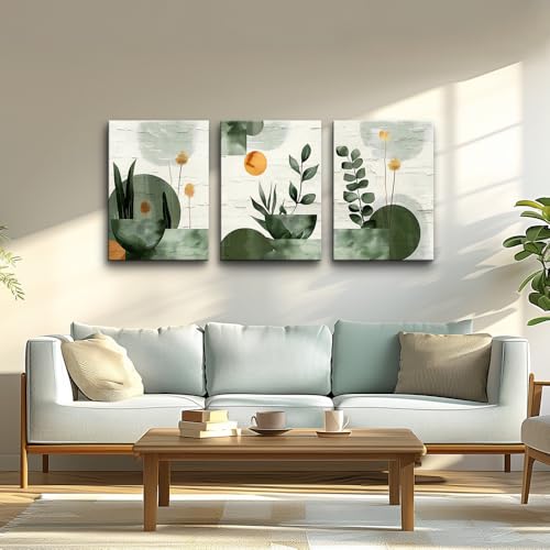 TTHYUEWS Boho Wall Art For Bedroom Canvas Wall Decor For Living Room Office Abstract Decorations Plant Wall Paintings Geometry Pictures Artwork Modern Bathroom Home Decor Ready To Hang 3 Piece - color: Boho Abstract Pictures, size: 12x16inches*3pcs