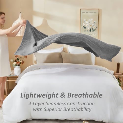 EMME Cotton Muslin Large Throw Blanket Couch Breathable Gauze Soft Lightweight Bed Blankets Adults (Heather Grey, 50"x70") - color: 04 - Grey, size: Large Throw (50" X 70")