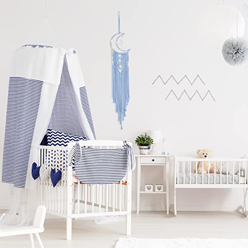 Macrame Moon Dream Catcher for Girl, Blue Boho Crescent Dreamcatcher for Bedroom Adult, Handmade Nursery Room Wall Hanging with Star Pendant for Teen Boy, Bohemian Home Decoration Idea - color: Baby Blue, size: Without Light