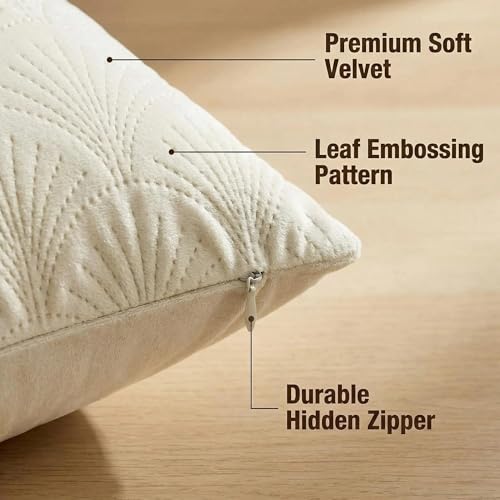 Mantle & Mason Modern Scandi Cushion Covers Leaf Pattern Throw Pillow Covers 20x20 inch Set of 2 Soft Velvet Embossing Decorative Pillow Covers for Couch Sofa Bed Chair Living Room Home Decor Beige - color: Leaf Beige, size: 20" x 20" (Pack of 2)