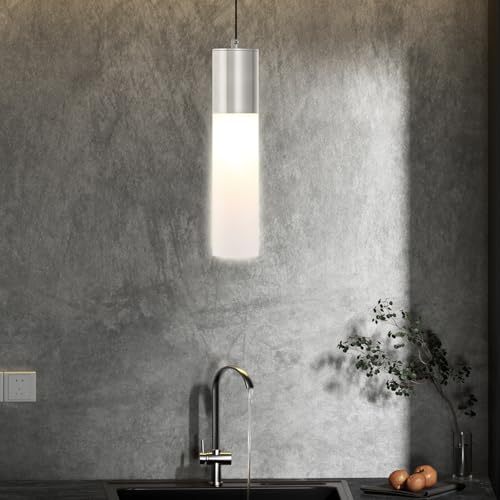 LED Kitchen Pendant Lighting Over Sink 1-Light Brushed Nickel Pendant Lights Modern Dining Table Lights Ceiling Hanging Lamp with Milky White Lampshade, Adjustable Height, 3000K-6000K - color: Brushed Nickel, size: 1-Light 1-Pack