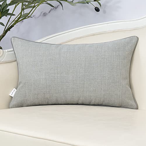 Yangest Patchwork Pillow Cover 12x20 Inch Luxury Cotton and Linen Cushion Cover Faux Leather Pillowcover for Couch Bedroom Living Room, Gray - color: L-grey, size: 20" x 12" (Pack of 1)