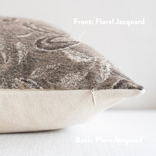 FIOUOVO Floral Throw Pillow Covers 12x20 Set of 2 Farmhouse Pillow Covers Vintage Neutral Accent Pillowcases Decorative Cushion Covers for Sofa Couch Living Room Bedroom Home Decor, Taupe - color: Taupe, size: 20" x 12" (Pack of 2)