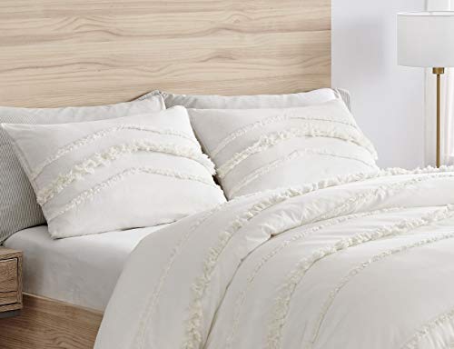 Bohemian Boho Chic Ivory Macrame Tufted Tassel 2 pc. Twin / Twin XL Size Bed Bedding Set Duvet Comforter Cover / Sham Solid Cream Textured Minimalist Off White Cotton Fringe Farmhouse Indie Dorm Teen - color: Ivory, size: Twin