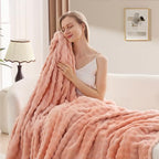 3D Bubble Plush Blanket Textured Fleece Throw Soft Warm Cozy Blanket Couch Bed Throw Pink 50x60 Inches - color: Petal Pink, size: Throw(50"x60"）