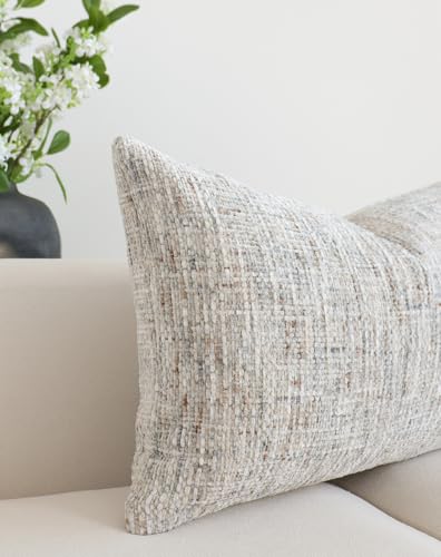 Textured Chenille Lumbar Pillow Covers 12x20 Inch Set of 2 Soft Neutral Woven Accent Boho Farmhouse Rectangle Decorative Cushion Cases for Modern Home Decor Couch Sofa Chair Living Room - size: 20" x 12" (Pack of 2)