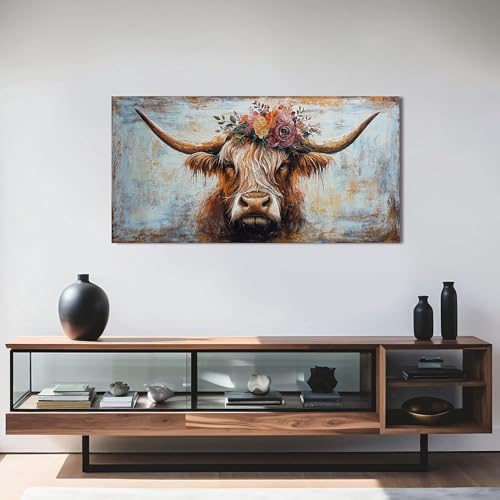 Canvas Wall Art Decor Wall Art Picutures for Living Room Artwork for Wall Decor Highland Cow Wall Art Prints Vintage Wall Art Decorations Art Work for Walls Home Bedroom Office Decor 20" X 40" - color: JYQ-N, size: 40"L x 20"W