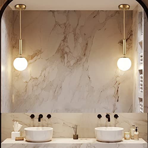DIRYZON Brass Pendant Lights Kitchen Island Set of 2,Modern Hanging Light Fixture Globe Pendant Lighting with Milk Glass,Adjustable Height - color: Gold, size: 6 Inch-Hardwired-2 Pack