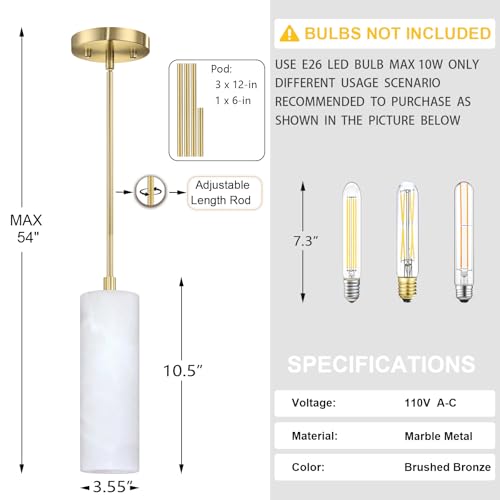2 Pack 1 Light Hanging Natural Polyhedral Alabaster Marble Pendant Ceiling Light Fixture,Modern Industrial Farmhouse Kitchen Island Light Gold Finish Over Sink Restaurant bar Corridor - color: Gold 3.6" Polyhedral Marble, size: 2 Pack