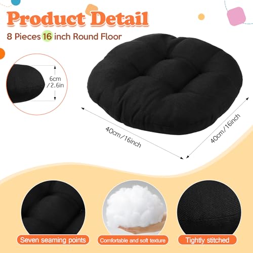 Fumete 8 Pcs 16 Inch Floor Cushions Pillow for Kids Bulk Classroom Round Flexible Seating Floor Cushions for Students Home Daycare School Reading Corner Yoga Meditation Picnic (Black) - color: Black