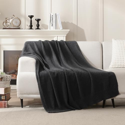 JOOJA Charcoal Dark Grey Throw Blanket, Soft Fluffy Fuzzy Knit Blanket for Couch Bed Sofa, Cozy Plush Warm Blanket for Bedroom Living Room, Spring Home Decor, 50x60 Inches - color: Charcoal Grey, size: 50x60