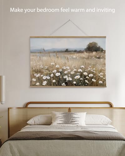 ARPEOTCY Extra Large Vintage Framed Wall Art, 36x54 Inch Wildflower Field Floral Landscape Hanging Canvas Prints Scroll Wall Art Decor for Living Room Bedroom, Retro Scenery Pictures Above of Bed - color: Yellow Wildflower Field