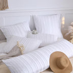 Standard Pillow Shams 2 Pack, Standard Size Pillowcases, Soft Microfiber Geometric Striped Tufted Pillow Covers with Envelope Closure, White, 20x26 Inches (No Insert) - color: White-stripe, size: Standard(20*26)