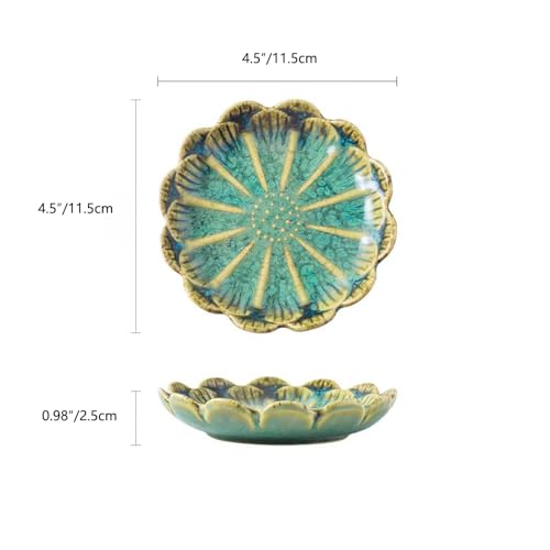Lotus Ring Holder Dish Small Indoor Ash Tray, Ceramic Dessert Plate Trinket Jewelry Holder Organizing Necklace Earrings for Parents Friends Sister, Deep Green. All Jewelries Are NOT Included. - color: Crystal Green-Round