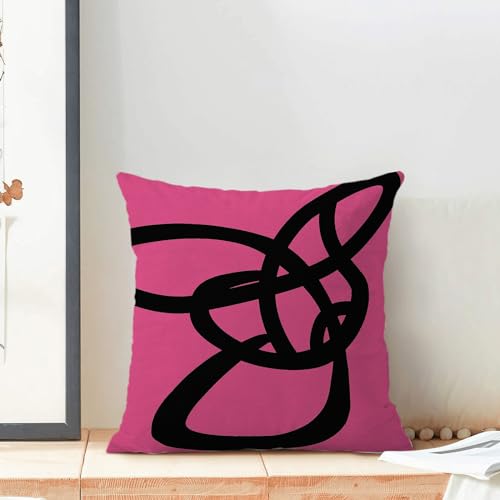 Black and Hot Pink Pillow Covers 16x16 Set of 2 Geometric Abstract Modern Art Line Throw Pillow Covers Modern Minimalist Decorative Square Linen Cushion Case Boho Decor for Home Sofa Outdoor - color: Hot Pink Abstract Art Line, size: 16" x 16" (Pack of 2)