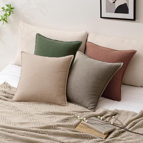 Decorative Linen Solid Throw Pillow Covers 20x20 Inch Set of 2 Camel Boho Accent Farmhouse Pillows Modern Neutral Home Decor for Couch Sofa Living Room Bed - color: Camel, size: 20" x 20" (Pack of 2)