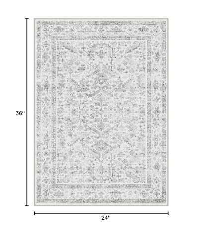 PureCozy Grey 2x3 Entryway Rug Vintage Area Carpet Indoor Kitchen Washable Door Mat Entrance Small Low Pile Traditional Distressed Retro Accent Throw Rug Non Slip Office Bathroom - color: Neutral Grey, size: 2' x 3' (Rectangular)