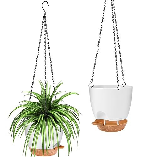 GARDIFE hanging planter, 8 inch hanging planters for indoor. outdoor plants , Self watering plant pot, 2 Pack Large self watering hanging planter (8-White, 8 inch) - color: 8-white, size: 8 inch