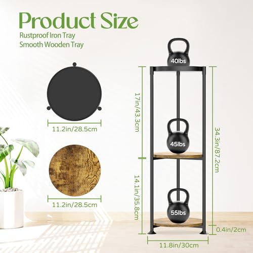 iDavosic.ly 3 Tier Corner Plant Stand Indoor, 34 Inch Tall Vertical Metal Flower Heavy Duty Pot Holder Shelf Outdoor for Patio Porch Living Room, Modern Black & Rustic Brown - Round - color: Matte Black, size: 3 Tiers