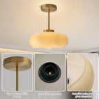 Mid Century Ceiling Light Fixtures Milk Glass Ceiling Lights Round Milk Yellow Shade Gold Brass Semi Flush Mount Ceiling Light Globe Glass Ceiling Lamp for Hallway Dining Room Kitchen - color: Milk yellow-2