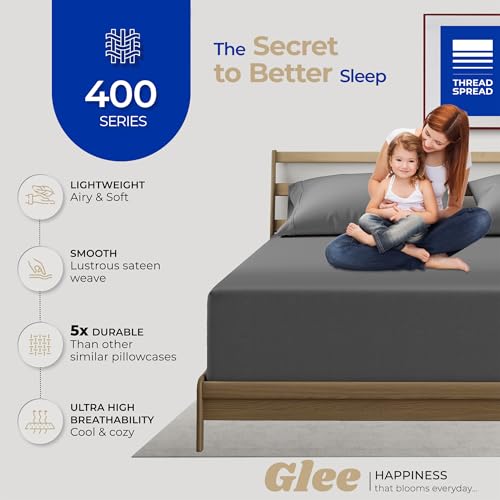 THREAD SPREAD 100% Cotton Pillow Cases Queen Size Set of 2 - Luxury 400 Thread Count Queen Pillow Cases (Dark Grey), Soft Cooling Breathable Hotel Cotton Pillowcases, Fits Standard Pillows - color: Dark Grey, size: Queen - Pack of 2