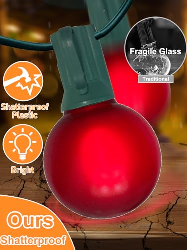SUNSGNE 50FT G40 Round Christmas Lights Outdoor, Globe Christmas String Lights with 27 LED Frosted Red Green Lights(2 Spare) for Patio Balcony Roofline House Tree Decor, Green Wire - color: Frosted Red Green, size: 50FT