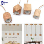 Wooden Lamp Base and Canopy 2-Pack, Modern Geometric & Cylinder Pendant Light Holder with Golden Cord, E26/E27 Socket, Ceiling Fixture Not Included (Square)