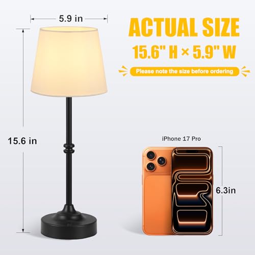 Kakanuo Rechargeable Cordless Table Lamp Black - 2 Pack 4000mAh Battery Operated Lamp, 3000K Warm Light, Touch Control Stepless Dimming, for Bedside, Dining Table, Home Decor - color: Black, size: 2 Pack - 15.6in