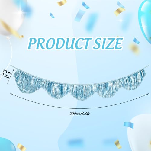 FYSUIMU 6.6 Ft Summer Blue Scalloped Banner Hanging Layered Sparkly Fringe Garland Tinsel Foil for Ocean Beach Themed Under The Sea Birthday Baby Shower Bachelorette Wedding Party Backdrop Decor - color: Blue