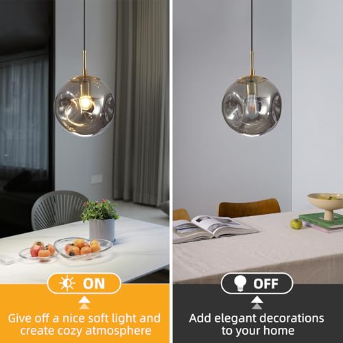 Modern Smoke Gray Concave Glass Pendant Light, 3-Pack Kitchen Island Lighting Single Globe Pendant Light Fixtures Century Kitchen Island Pendant Light for Bedroom Dining Room Light (Without Bulbs) - color: AX-Smoky Gray-1 Light-3PC