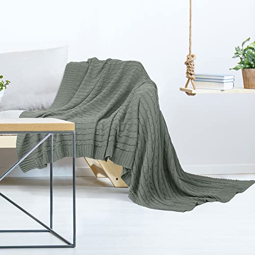 uxcell 100% Cotton Knitted Throw Blanket for Sofa and Couch Soft Lightweight Cable Knit Blanket Home Decors Blanket, Grey 50" x 60" - color: Grey, size: Throw (50" *60")