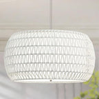 23 inch White 5 Light Rattan Chandelier Rattan Farmhouse Light Fixture Woven Pendant Lights Fabric Shade Boho Chandelier for Kitchen Dinning Room - color: 23"-White-Drum