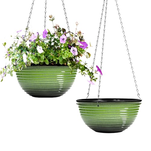 Vanslogreen 10 Inch Hanging Planter, 2 Pack Hanging Planters for Indoor Outdoor Plants, Hanging Pots with Drainage Holes for Garden Home (Green) - color: Green, size: 10inch