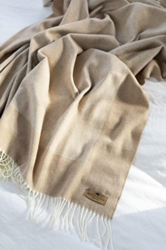 Lands Downunder All-Season, Luxury Dune Border Herringbone Throw – Soft Woven Throw with Decorative Fringe – Made in Italy – 51”W x 67”L - Perfect for Gifting - color: Dune