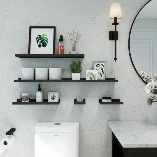 Small Black Floating Shelves for Wall Decor, Wall Mounted Wood Shelf for Bedroom, Living Room, Bathroom, Kitchen, Nursery, Display Ledge Shelf with Lip Set of 2-8 Inches, Black - color: Black, size: 7.8in