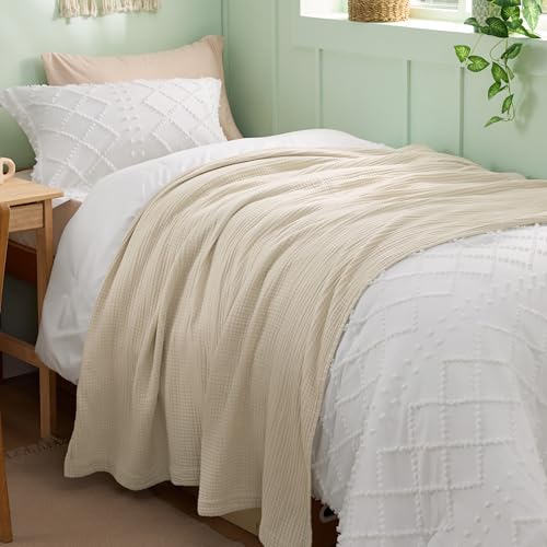 Bedsure 100% Cotton Muslin Blanket Twin XL for Bed - 4-Layer Breathable and Lightweight Soft Gauze Muslin Blankets for Adults, PureWoven Thin Summer Blanket for College Dorm, Linen Beige, 66x90 Inches - color: 00 - Beige, size: Twin XL (66" X 90")