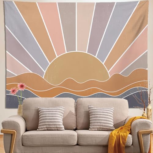 keowhsf Boho Sun Mountain Tapestry Wall Hanging - Retro 70s Vintage Rainbow Sunrise Sunset Design, Abstract Geometric Hippie Art Tapestry for Bedroom, Living Room & Dorm Decor - color: Sunset2, size: 60"L x 44"W