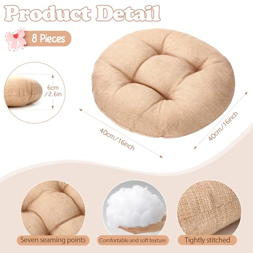 Fumete 8 Pcs 16 Inch Floor Cushions Pillow for Kids Bulk Classroom Round Flexible Seating Floor Cushions for Students Home Daycare School Reading Corner Yoga Meditation Picnic (Flax) - color: Flax