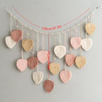 M MANUAL Macrame Leaves Wall Hanging 47.3x29.5Inch Large Chic Feather Boho Macrame Wall Decor Leaf Hanging Photo Display Handmade Woven Wall Art 16pcs Leaf Tapestry - Pink - size: Pink - 47.3*29.5in