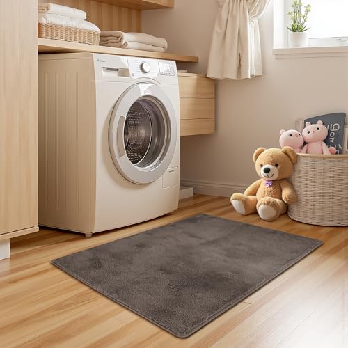 jinchan Solid Plush Area Rug 2x3 Performance Shaggy Washable Rug Indoor Entryway Doormat Soft Modern Faux Wool Cozy Non Slip Carpet for Living Room Kid Room Bedroom Nursery Brown - color: Solid Brown, size: 2' x 3' (Rectangular)