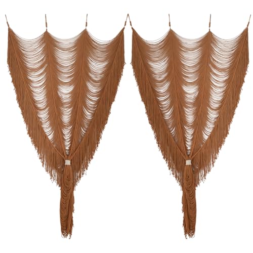 Flber 2 Panels Macrame Curtains Brown 59" W x 75" H Light Filtering Window Curtains Semi Sheer Drapes Room Divider Door Curtain, Wedding Backdrop Soft Neutral Window Treatment for Living Room Bedroom - color: Khaki *2