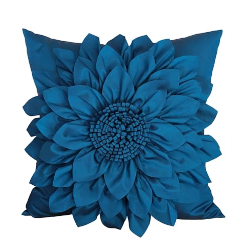 Bella's Giftshop Navy Blue Decorative Throw Pillow Covers 18x18 Inch for Bed Sofa Couch, Handmade 3D Accent Sunflower Floral Pillowcase, Living Room Decor - color: Navy Blue