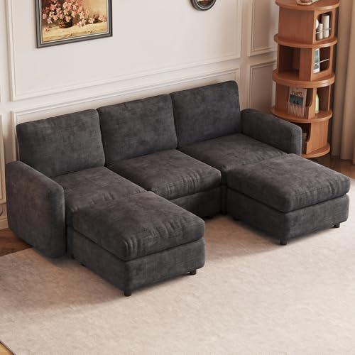 Guyii 5 Seater Modular Sectional Sofa with Storage Ottomans, U Shaped Modern Convertible Sofa Couch Comfy Cushion Couch for Living Room Apartment Hotel - color: Dark Gray, size: 5 seater( with 2 ottomans)